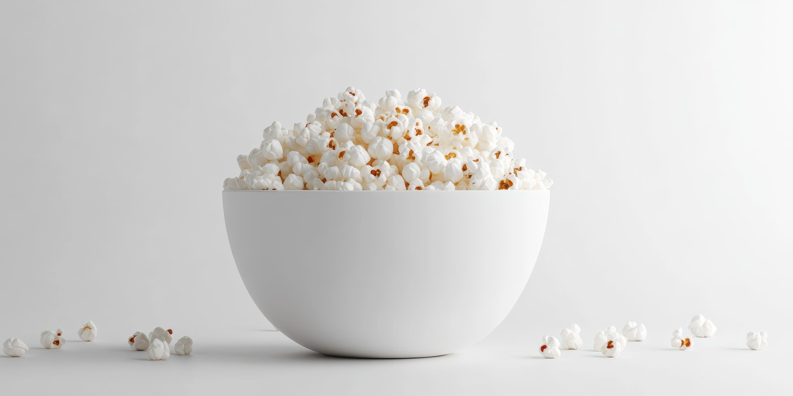 Fresh popcorn in a white bowl ready for movie night or snack time at home